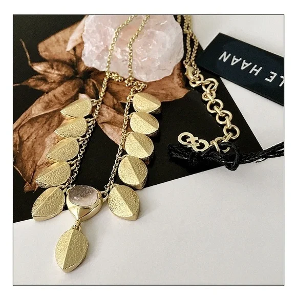 Cole Haan Sandy Quartz & Leat Charm Necklace - Picture 1 of 3